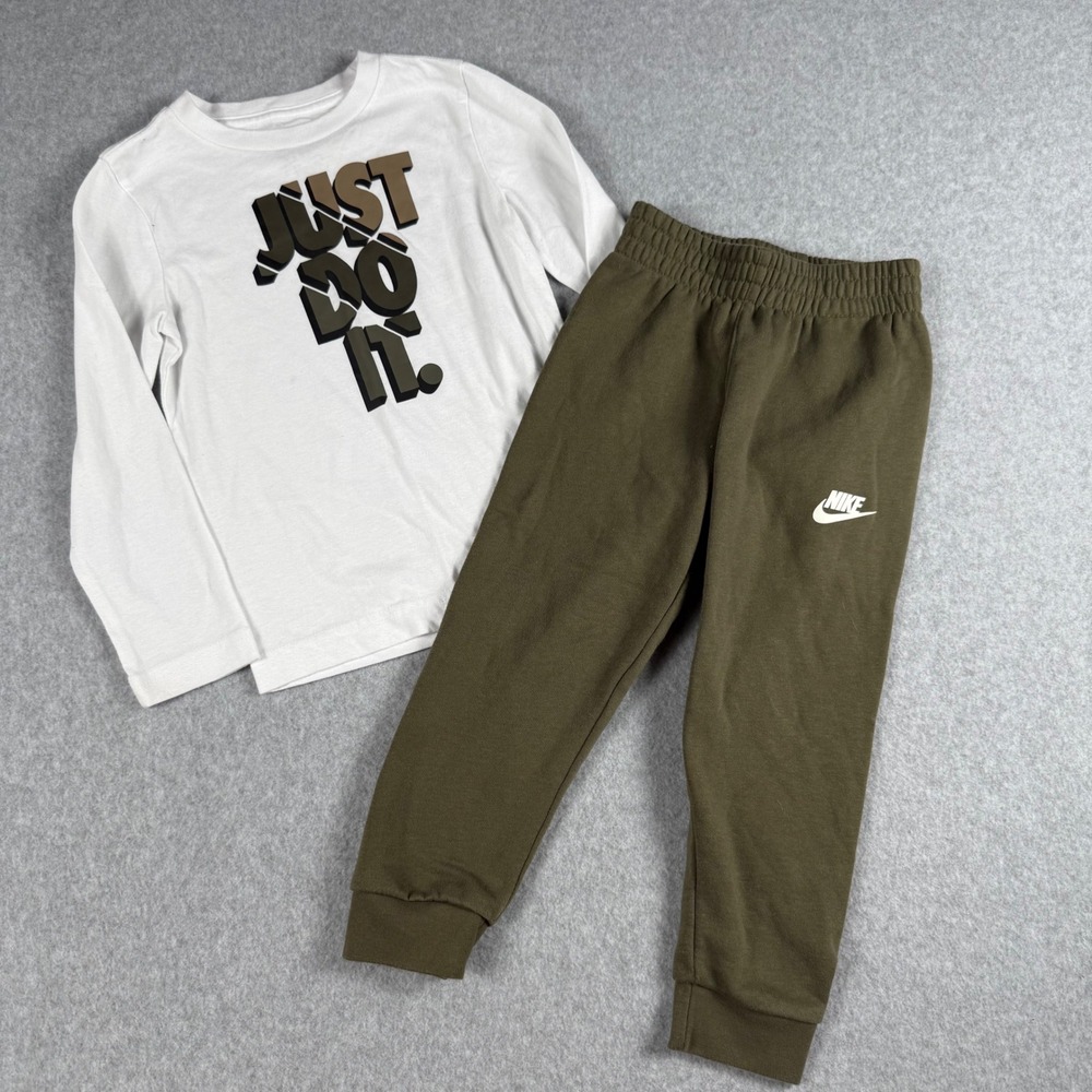 Nike Jogger Set 4T White Olive Green Just Do It Athleisure Sporty Streetwear